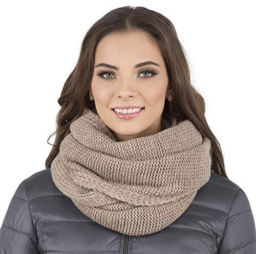 VIVISENCE Loop Schal Strick Zweimal Gefaltet Ideal Wärm Für Wintertage 7103, Beige,Einheitsgröße