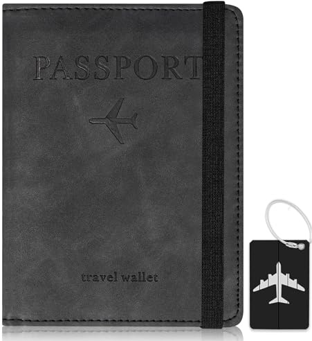 XIUWOUG Reisepasshülle,Passport Cover,Kunstleder Impfpass Hülle mit RFID-Blocker für Damen Herren Reisepass Kreditkarten, Ausweis und Reisedokumente, 10,5×14,5cm