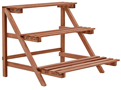 3-Tier Zedernholz Pflanzenständer Freistehende Blumentreppe Holzrahmen Pflanzentreppe Ausstellungsständer Blumenständer Dekoration Blumenregal Für Balkon Outdoor Garten Terrasse 48 x 45 x 40 cm