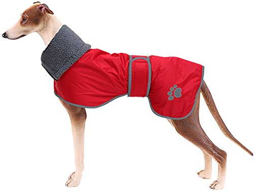 Geyecete Hunde Wintermäntel fur Windhund,Hundejacken mit plüschfutter,Wasserdichter Regenmantel Winddicht, Outdoor-Hundebekleidung mit Sicheren Reflexstreifen,fur mittel und große Hunde-Rot-S