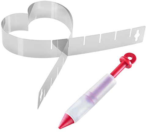 Westmark-Set: 1 Herzbackform (variabel verstellbar, ohne Boden) + 1 Dekorierstift, Rostfreier Edelstahl/Silikon/Kunststoff, Silber/Rot, 313422E6