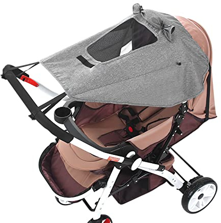 Universal Stroller Sun Shade UV Sun Protection Shade Blackout Cover Waterproof Baby Stroller Cover UPF50+ Pushchair Shield Canopy with Viewing Window Detachable Rain Sunshade Canopy Shield Pram Buggy