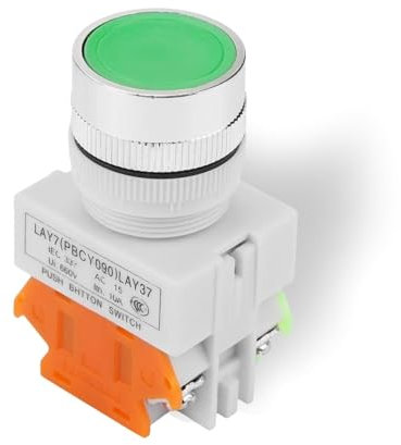Interruptor Pulsador Momentáneo Verde, Interruptor Pulsador Con Enclavamiento, Soporte De 22mm 220v 5a Pulsador Momentáneo, Auto Reset Cabeza Plana Pulsador Para Coche, Marina, Barco, Autocaravana