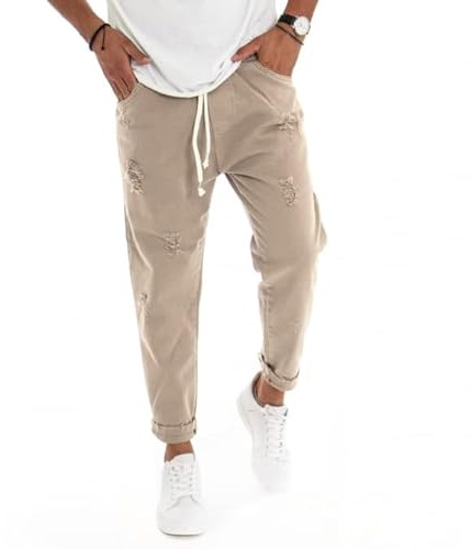 Giosal Pantalone Uomo Jeans Tinta Unita Rotture Elastico Coulisse (IT, Testo, XXL, Regular, Regular, Beige)