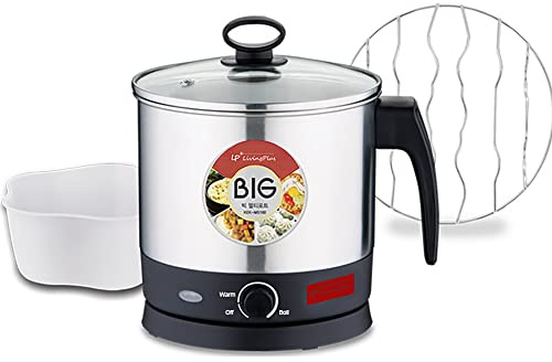 LP Living Plus Electric Multifunctional Pot, Steamer with Wire Rack and Bowl, Fast Boiling, Cordless, One Button Touch, for Noodles, Dumplings, Soup, Egg