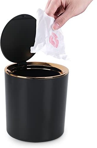 JEEZAO Tischmülleimer mit Deckel, Mini Mülleimer Tischabfalleimer 2.6L, Mülltonne Klein Papierkorb für Schreibtisch, Badezimmer, Wickeltisch, Küche (Schwarz)