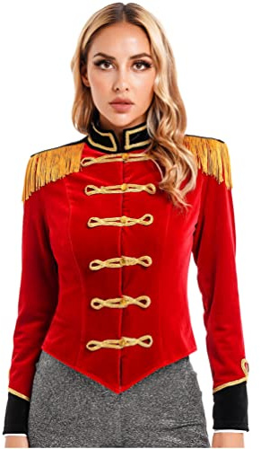 inhzoy Frauen Zirkusdirektor Kostüm Jacke Silvester Karneval Gothic Punk Militärische Drummer Marching Band Schlagzeuger Uniform Mantel