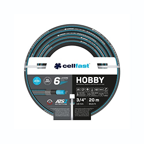 CELLFAST HOBBY ATS2 Gartenschlauch 6-lagig Doppelgeflecht 3/4 20 m | UV-beständig, algenbeständig, Kreuz- und Trikotgewebe, robuster Schlauch für Garten, Bewässerung