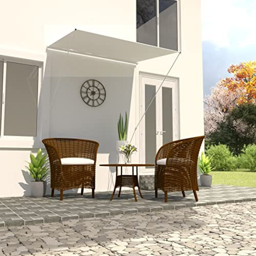 HOMIUSE 150x150 cm Einziehbare Markise Klemmmarkise Balkonmarkise Handbetrieben Sichtschutz Balkon Fenstermarkise UV Beständig Höhenverstellbar Wasserdicht Creme Polyestergewebe