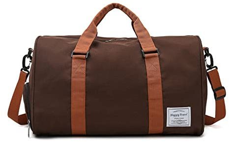 FANDARE Reisetaschen Sporttasche Damen Umhängetasche Herren Handgepäck Schultertasche Übernachtung Sporttasche Weekender Schwimmtasche Große Kapazität Trainingstasche mit Schuhfach Dunkelbraun