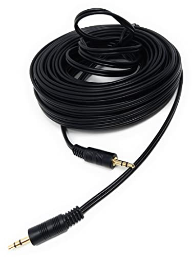 DRUT Stereo Audio AUX Cable, 15m 3.5mm to 3.5mm, 50ft Black | Gold Connectors, Small 3 pin Jack to Jack Speaker Lead