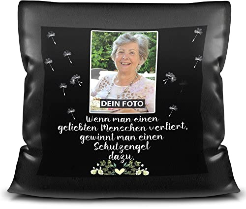 Print Royal PR Satin-Kissen mit Wunschfoto selbst gestalten - Schutzengel - Trauergeschenk, Geschenke für trauernde Freunde und Familien | schwarz satiniert, mit Füllung, 45x45cm