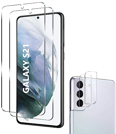 YYST Schutzfolie Kompatibel für Samsung Galaxy S21, Fingerabdrucksensor Kompatible, Linse Schutzfolie, [2+2 Stück] 3D Full Screen Panzerglasfolie, 9H Härte, HD, Displayschutzfolie für Galaxy S21