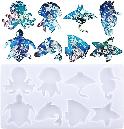 Moule en silicone en forme d'animal marin, moule à suspendre au mur, en forme de pieuvre, méduse, mobula tortue, dauphin, moule époxy pour décoration murale, chambre, jardin, bricolage 3D fait à la