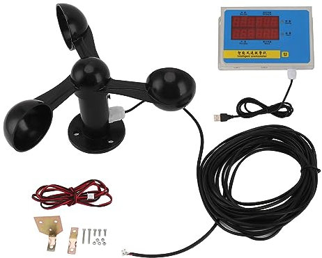 Fockety WindgeChwindigitssensor, 3 Gebläseflügel -Turmkran -Anemometer Alarm WindgeChwindigkeitsmesser mit Ausfallspeicher, USB WindgeChwindigitsmessung Windsensor für Feuchtwärterstation