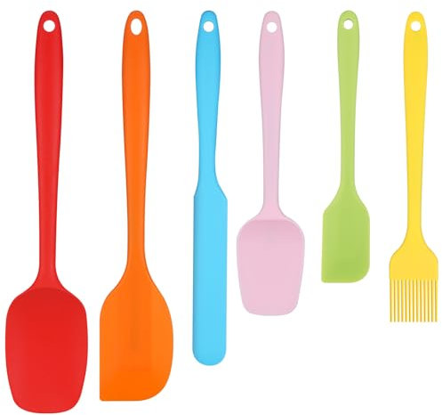 Kssvzz 6 Stück Silikon Spachtel, Antihaft-Küchenbackwerkzeuge Teigschaber Set zum Backen, Hitzebeständiger Silikon Spatel Set mit Metallkern Ideal für Kochen