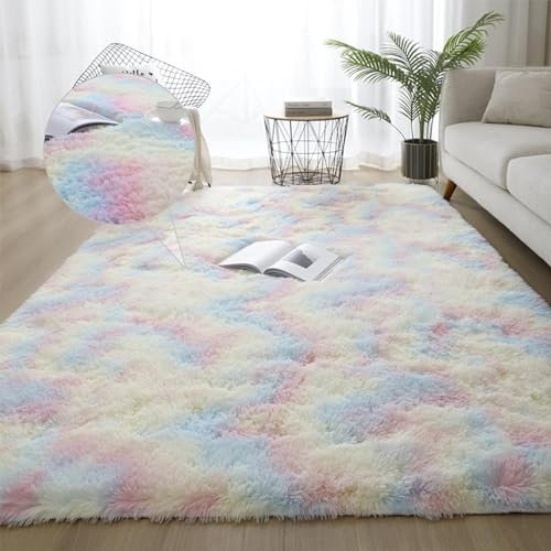 NINGBAI Alfombra De Pelo Largo 120 x 200 cm Alfombra Lisa para salón, Alfombra de Lana, Alfombra de Salón Lavables y Antideslizante, con Cenefa para Salon Habitacion Exterior Pasillo, Blanco