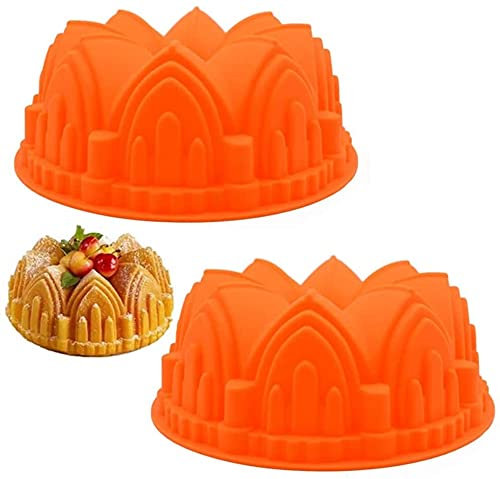 Silikonform, Krone Burg Kuchenform Silikon, Backform, Silikonmuffin Handgemachte Seifenform, verwendet for Eiswürfeln, Kuchen, Brot (Color : Orange)