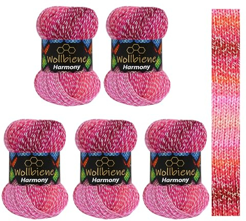 5 x 100g Wollbiene Harmony Batik 500 Gramm mit Farbverlauf 30% Baumwolle mehrfarbig Multicolor Strickwolle Häkelwolle Wolle Ganzjahreswolle (8050 beerentöne)
