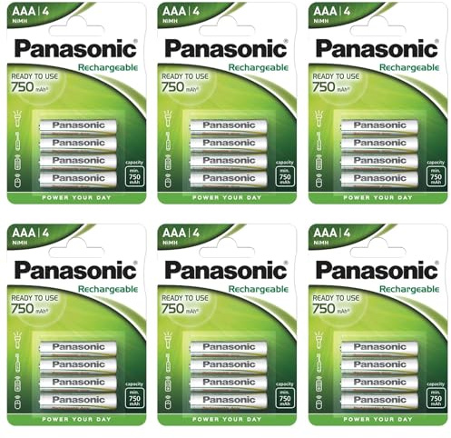 PANASONIC Lot de 6 Blisters de 4 Piles Rechargeables NiMH Micro AAA 750 mAh Ready to Use