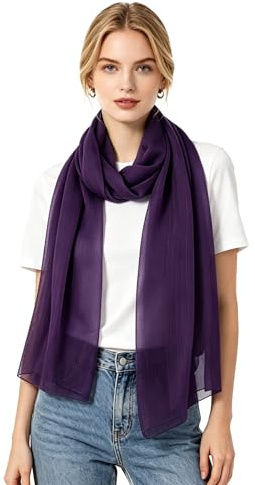 Lina & Lily - Sciarpa da donna in chiffon ondulato, leggera come una piuma, per primavera e estate, in seta trasparente, Viola scuro, Etichettalia unica