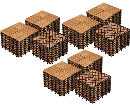 Yaheetech Holzfliesen Akazie 30x30 cm, 81er Set-ca. 7,8 m² Leicht Verlegbar Terrassenfliesen Balkonfliesen Klicksystem, Wetterfest Bodenfliesen Gartenfliesen für Terrasse, Balkon & Garten, Holzfarbe