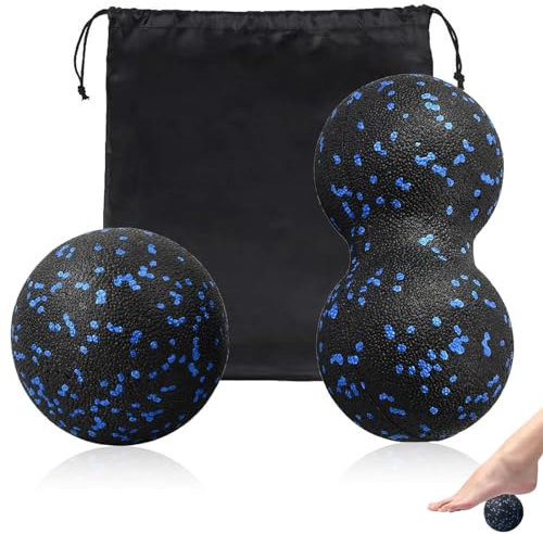 AHEJIOO Faszienball Set, 2 Stück (Einzelball + Doppelball) Mit 1 Aufbewahrungsbeutel, Massageball, Faszienball für Füße, Lacrosse Ball, Triggerpunkt-Entlastung, Behandlung Von Muskelverspannungen