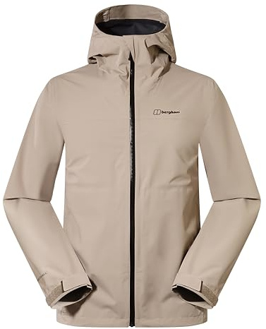 Berghaus Men's Arnaby Lightweight Stretch Waterproof Hooded Jacket, Taupe, XS