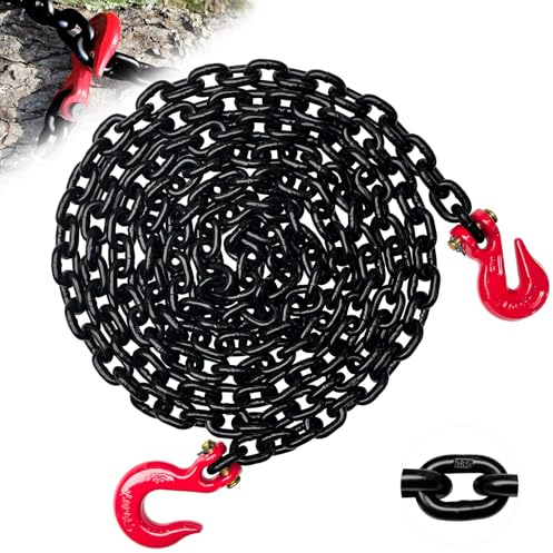 SENKEYFE Grade 80 Log Chain,14FT 5/16 Trailer Safety Chains with Clevis Grab and Slip Hooks,WLL 4,900 lbs Safe Working Load Logging Chains for Lifting&Towing&Pulling Landscaping