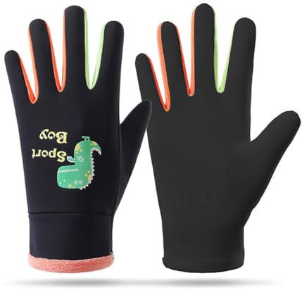 Aiyomimo Kinder Cartoon Warme Handschuhe Outdoor rutschfeste Sport Laufen Reithandschuhe für Jungen Mädchen 3-12 Jahre (Schwarz Orange, M (8-12Jahre))