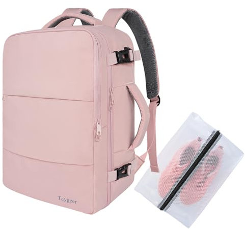 Taygeer Reise Rucksack Flugzeug Damen Kompatibel mit EasyJet Handgepäck 45x36x20,15,6 Zoll Laptop Reiserucksack mit USB Ladeanschluss, Leicht Travel Rucksack mit Schuhtasche für Arbeit Schule, Rosa