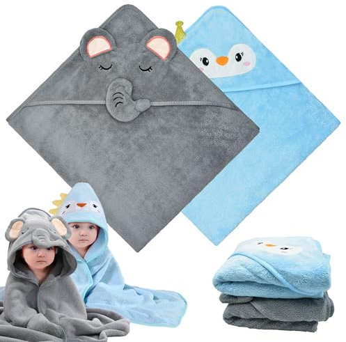 FZSECRIU 2 Stück 80 * 80cm kapuzenhandtuch Baby,babyhandtuch mit Kapuze,kinderhandtuch mit Kapuze,waschlappen Baby Bath/waschlappen/Geschenk Junge/Baden，Newborn Baby Badetuch Set Neugeborene