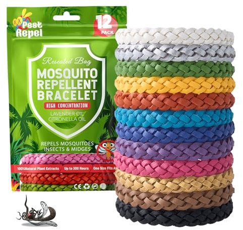 Mosquito Repellent Bracelet 12 Pack, PestRepel Mosquito Bands - 300 Hours Insect Repellent Protection, Deet-Free, Natural Insect Repellent Bracelet for Adults & Kids