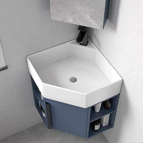 Eckwaschbecken zur Wandmontage, Eckwaschbecken für den Balkon mit Aufbewahrungsbehälter, Eckwaschbecken aus Keramik, Eckwaschbecken fürs Badezimmer, Eckwaschtisch fürs Badezimmer, Eckwaschti