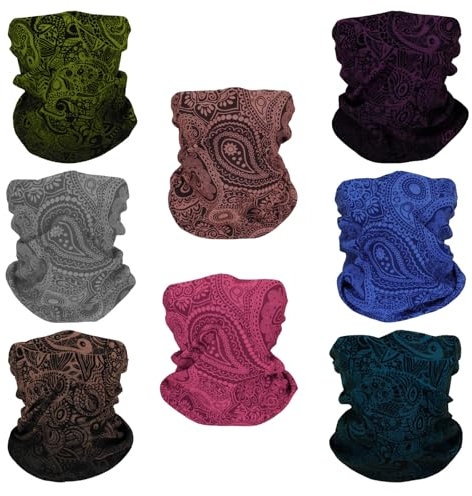 SMEHCF 8 Multipurpose Bandanas for Women Men Headband Balaclava Hair Head Scarf Face Half Airsoft Paintball Mask Neck Gaiters Breathable Washable Grey Blue Purple Green Cashew Flower Classical Color