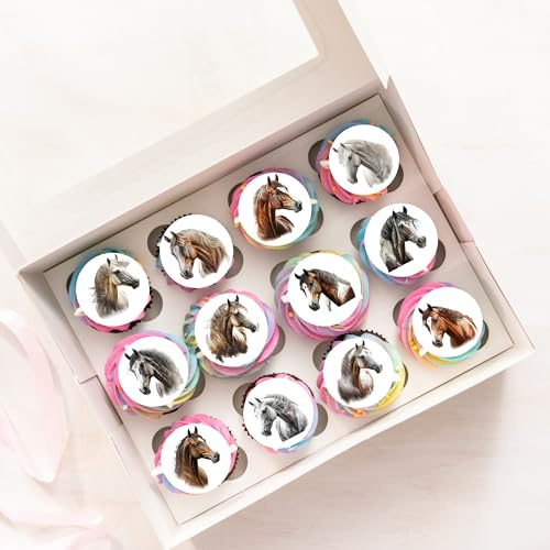 24 x Pre-Cut Horse Equestrian Edible Cupcake Toppers | Cake Decoration, Fairy Cakes, Premium Wafer Card