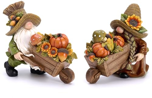 Valery Madelyn 2er Herbstdeko Figure,17cm Kunstharz Zwerge Künstlich Kürbis | für Herbst Dekoration Innen Tisch,Gartenfiguren für Herbstdeko Draußen,Geschenk Erntedank Thanksgiving(L)