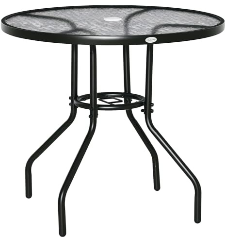 Outsunny Table à Manger de Jardin avec Trou de Parasol Ø 80 x 72 cm Noir