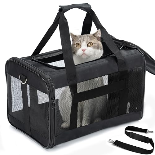 HITSLAM hundebox Faltbar Hundetransportbox Katzentransportbox Katzenbox Transportbox katzentasche für Hund, Katzen, Airline Zugelassen, Reisefreundliche Transporttasche (M)