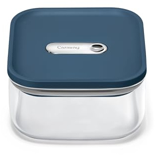 Caraway Contenitore ermetico per alimenti in vetro da 1 qt con coperchio | Contenitore da cucina non tossico, senza BPA, impilabile, salvaspazio, ermetico, per prodotti secchi e altro, colore blu navy