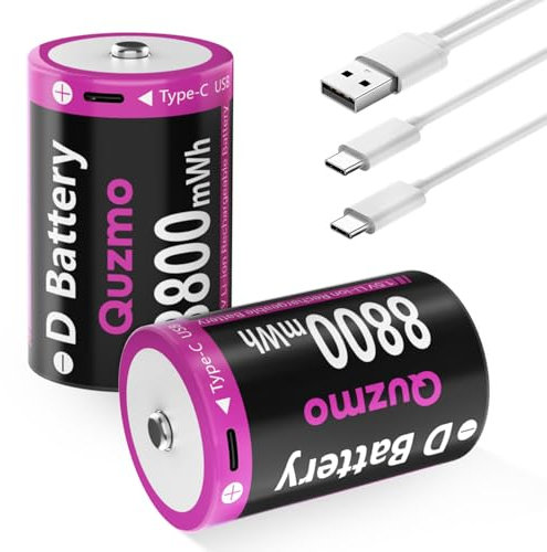 D Batteria ricaricabile al litio D 1,5 V USB tipo C, confezione da 2