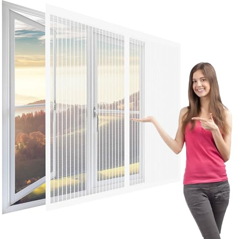 Zanzariera Finestra Magnetica su Misura 111 x 43 cm Zanzariere Magnetiche per Porte Resistente Nastro per Montaggio a Strappo per Camere, Balconi, Salotti, Bianco