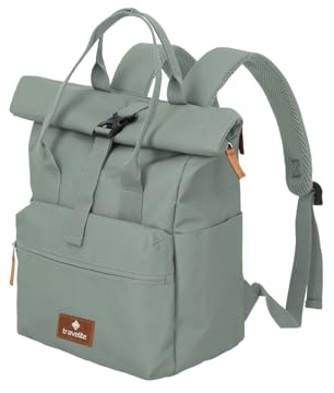 Travelite Hand Luggage Backpack, Laptop Backpack, 14 Inches, Basics Short Handle Rollup, Travel Backpack Rolltop Function, mint, bis 46 cm, Rollup backpack with laptop compartment