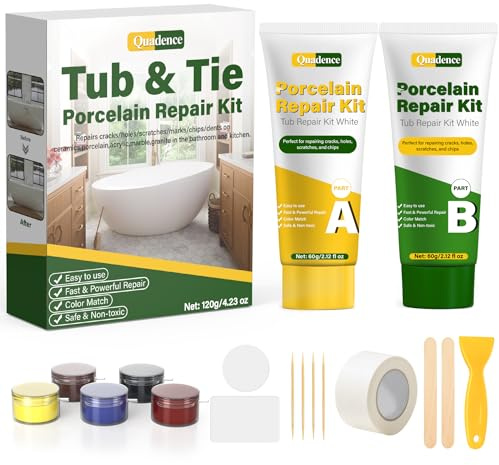 Quadence Set di riparazione per lavandino in ceramica bianca, kit di riparazione per porcellana, fibra di vetro, ceramica, riparazione di crepe, salti e fori sul lavandino, piatto doccia (tubo A &Tube