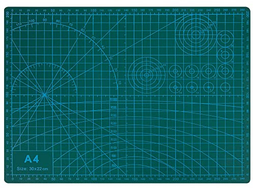 Schneidematte A4 Selbstheilend Cutting Mat mit Markierungen und Beidseitigen Rastern für Professionelle Schnitte Nähen Basteln Patchworken 30 * 22cm Grün