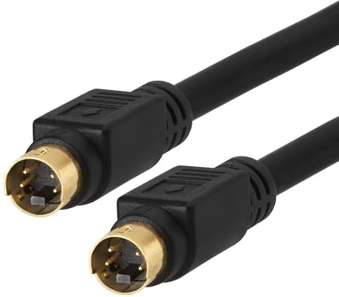 Big-A - S-Video Cable 25 ft 4-PIN Mini Din SVideo Male Plug SVHS Cord for VHS, DVD, Home Theater, Camcorder - Black