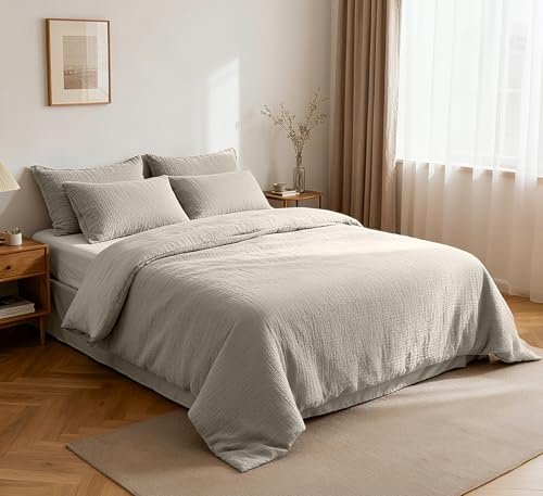 Fredesign Musselin Bettwäsche 135x200 cm mit Kissenbezug 80x80 Hellgrau