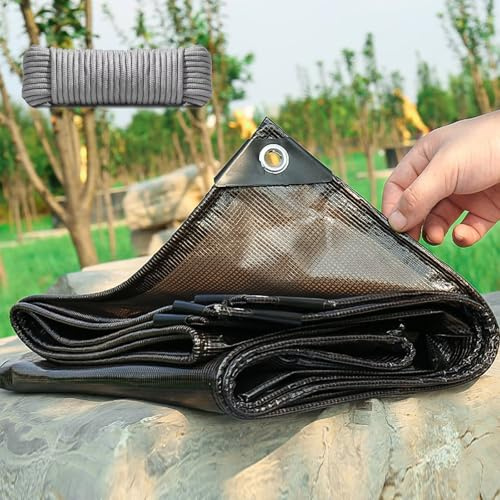 Lona negra grande de 3,2 m x 5 m, impermeable y resistente a los rayos UV, para uso al aire libre, camping, jardín, versátil cubierta de suelo de varios tamaños
