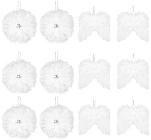 MWOOT 12 Stück Weiß Federn Weihnachtsbaum Anhänger, Engel Flügeln Stern Weihnachtlicher Baumschmuck Weihnachtsschmuck Weihnachtsdeko, Engelsfeder Christmas Hanging Ornament