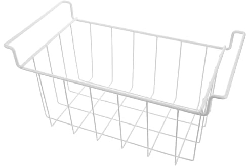 VALICLUD Cesta Organizadora para Congelador Horizontal de Hierro Blanco | Diseño Colgante de Acceso Rápido, Organización para Cocina y Congelador, Formato de Alambre Abierto Asa
